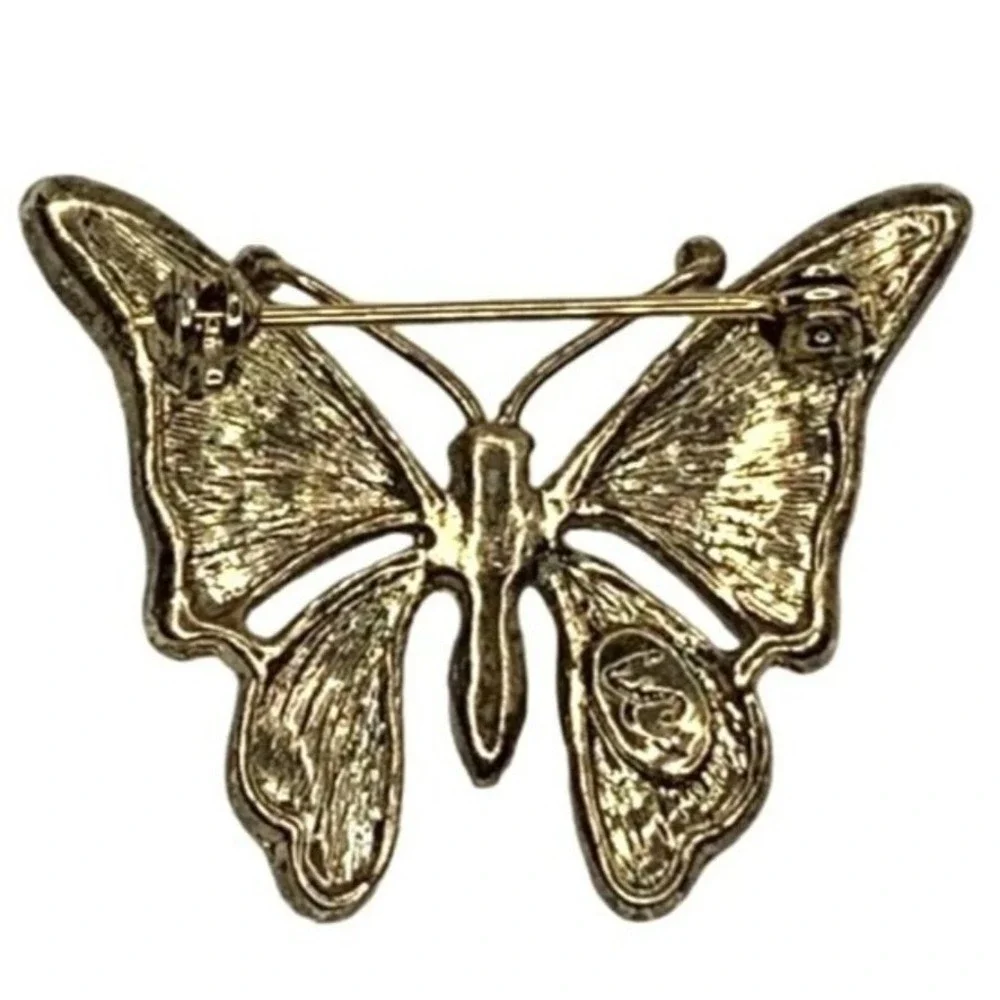 Liz Claiborne vintage rhinestone enamel butterfly brooch OS‎